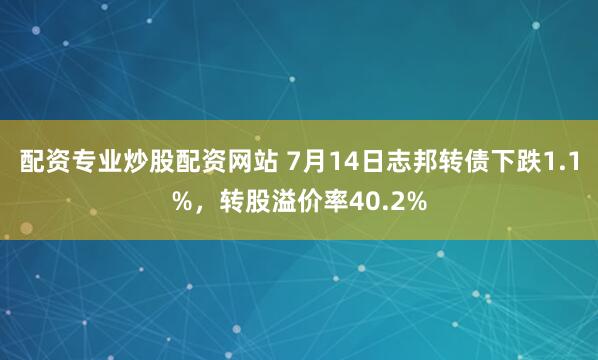 配资专业炒股配资网站 7月14日志邦转债下跌1.1%，转股溢价率40.2%